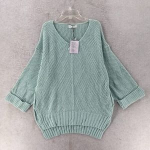 NEW Exlura Oversized Sweater Women MED Teal Pullover Chunky Knit Crochet Seafoam